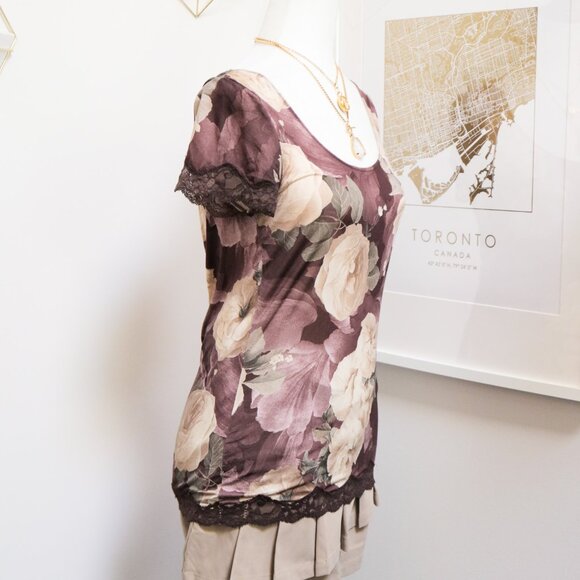 Dusty Rose Lace Trim Scoop Neck Tee 💐 JAPANESE BRAND - Picture 5 of 9